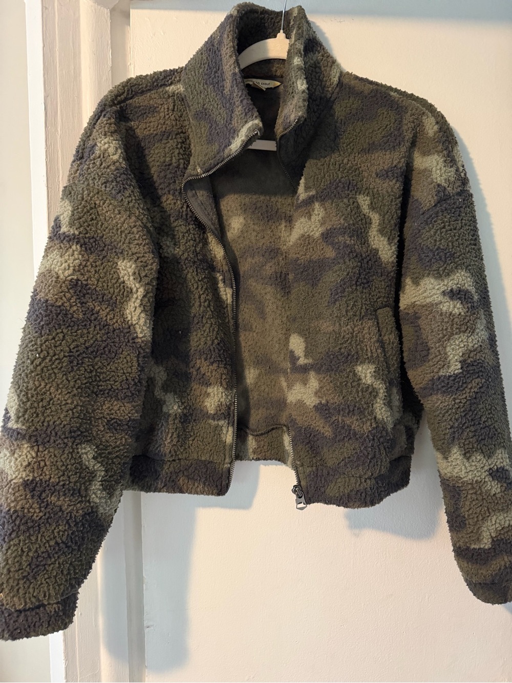 American Eagle Outfitters Olive Camo Teddy Sherpa Jacket